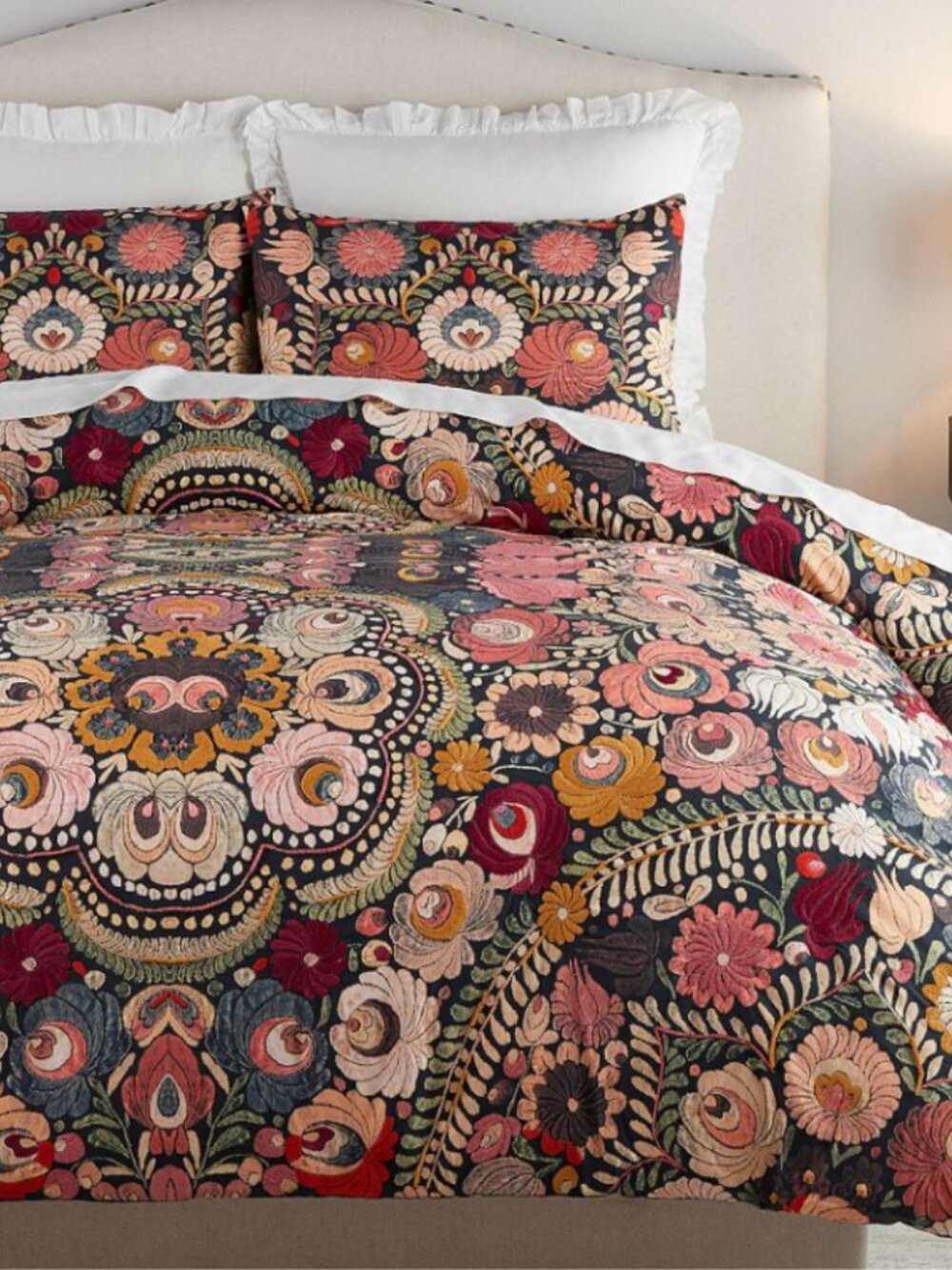 NEW! POTTERY BARN Helena Embroidered Floral Percale Duvet Cover FULL/QUEEN BOHO